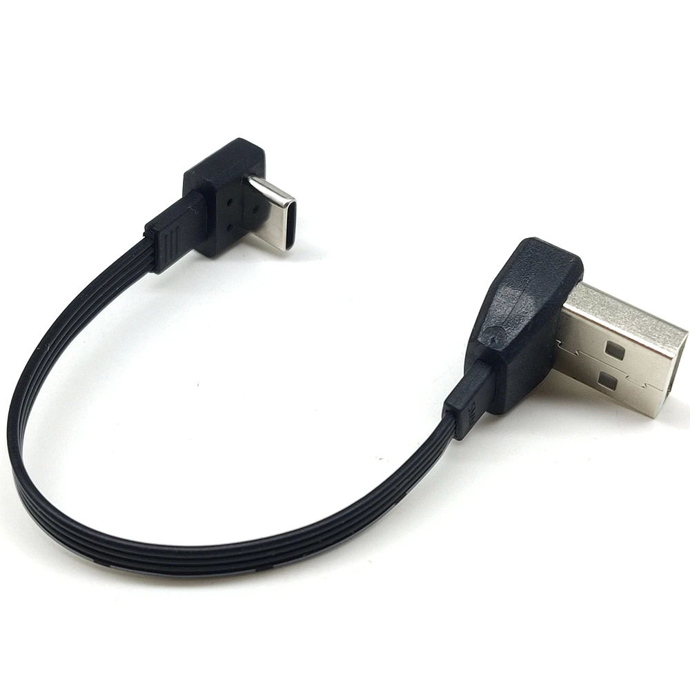 Codo USB plano de 10cm-1m a cable de datos de carga macho tipo C ultracorto 2,0 codo de enchufe cable flexible de esquina izquierda y derecha