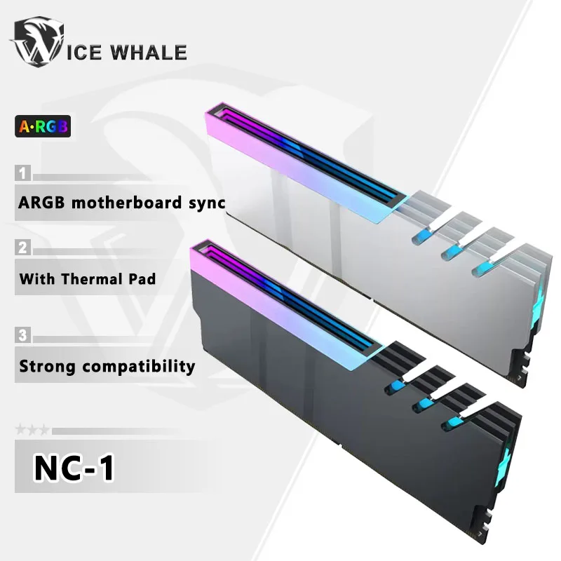 ICE Whale NC-1 RAM Armor 5V ARGB sincronización de la placa base espejo infinito chaleco de enfriamiento de memoria de escritorio de aluminio con almohadilla térmica
