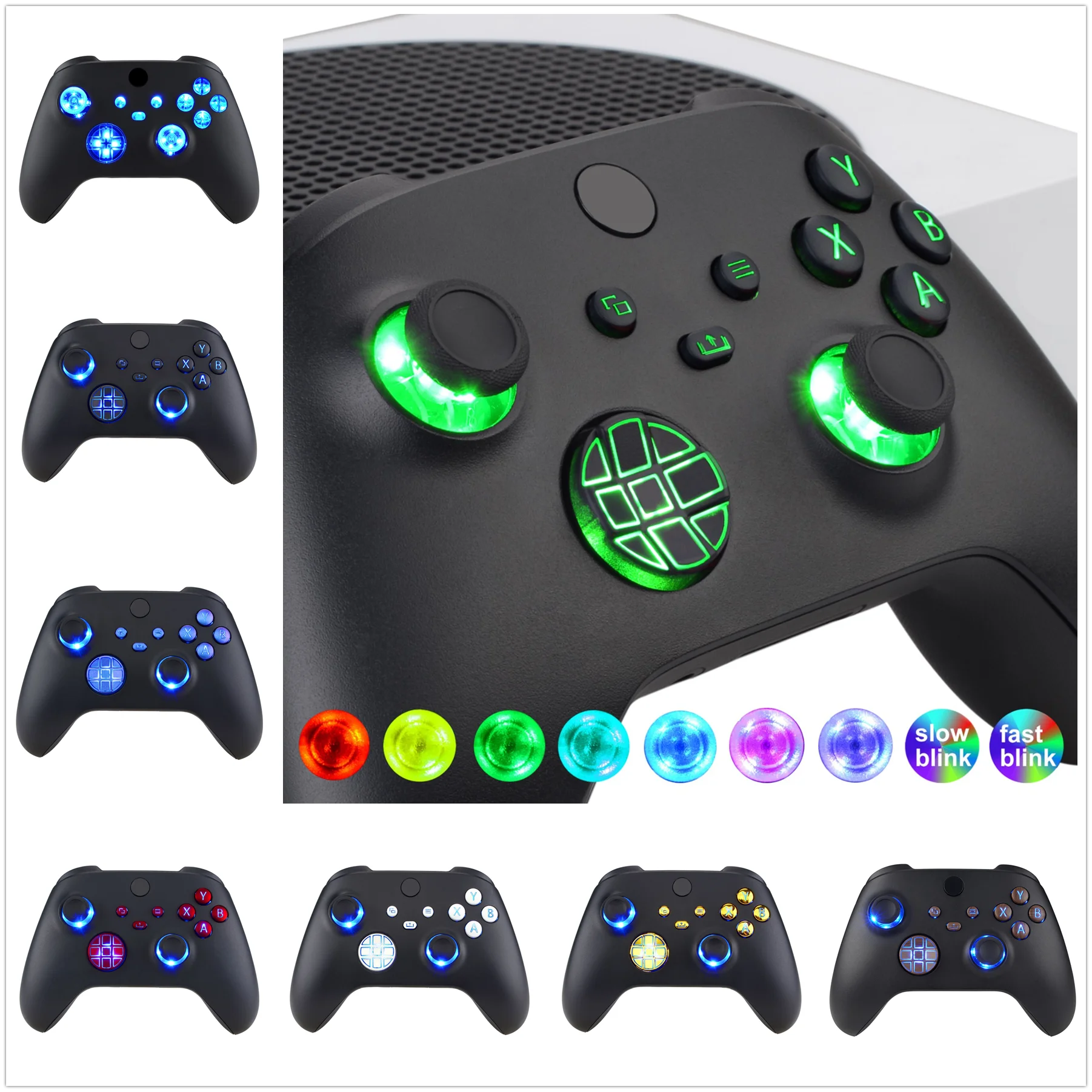 EXtremeRate-Kit LED Dpad DTF iluminado multicolor para Xbox Core, controlador inalámbrico, Thumbsticks, inicio de sincronización trasera, botones ABXY