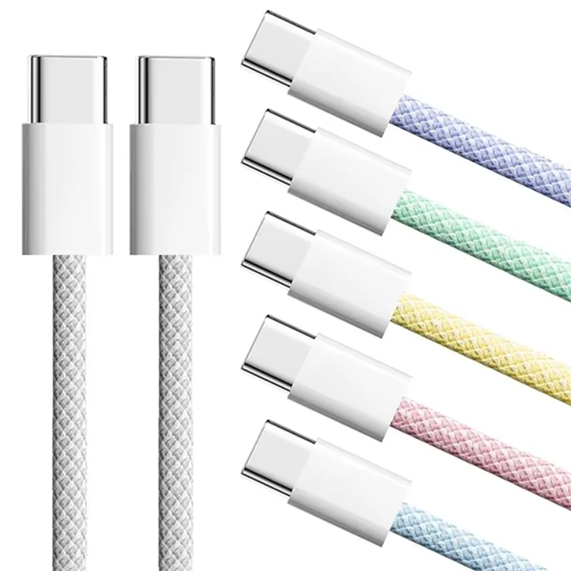 Cable de carga rápida PD USB C de 60W para iPhone 15 Pro Max 15 Plus Samsung Moto OPPO VIVO Xiaomi Redmi Cable trenzado Dual tipo C 2m