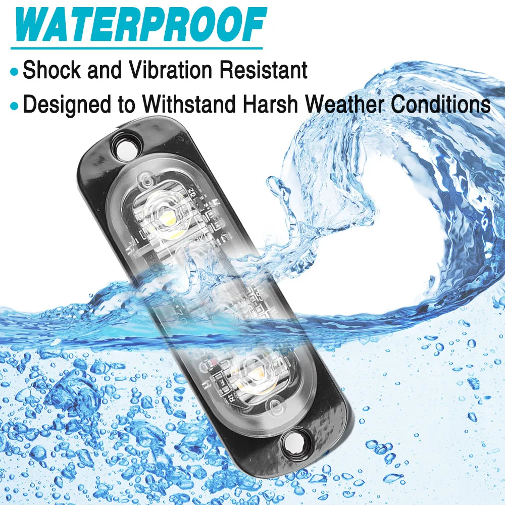 Luz estroboscópica de advertencia lateral para coche y camión, barra de luz intermitente para rejilla, lámpara de baliza, luz de tráfico blanca, amarilla ámbar, 12V-24V, 4 Led - imagen 5