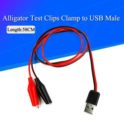 Pinzas de prueba de cocodrilo Abrazadera a conector USB macho/USB hembra Cable adaptador de fuente de alimentación Cable de 58 cm Rojo y negro