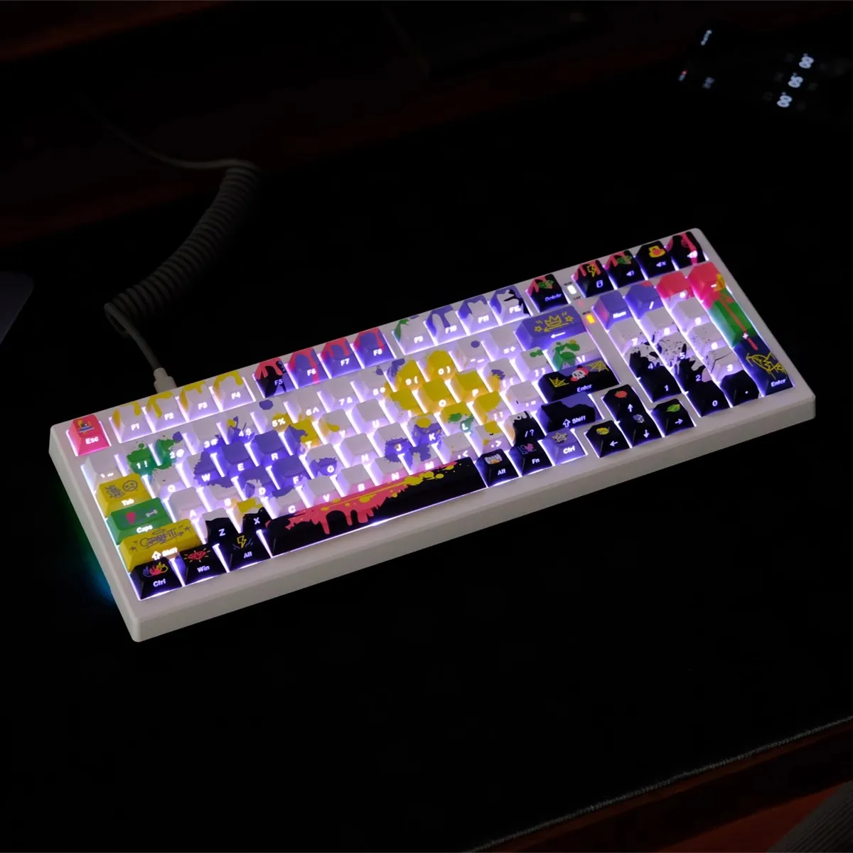 1 Juego de teclas retroiluminadas con estampado lateral de Graffiti, teclas subcama de tinte PBT, teclas de perfil de cereza para teclado MX Switch Wooting 60HE
