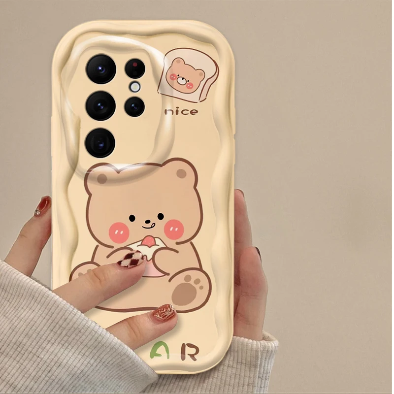 Encantadora funda de oso de café para Samsung Galaxy, S24 Ultra, S23, S22 Plus, S21, S20 FE, A25, A55, A35, A15, A16, A05, A05S, A06, silicona suave, Etui - imagen 3