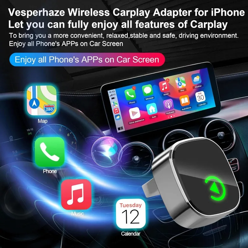 Adaptador inalámbrico Android Auto 2 en 1, Dongle CarPlay inalámbrico, sistemas inteligentes para coche, caja inteligente AI para coche con CarPlay con cable - imagen 3