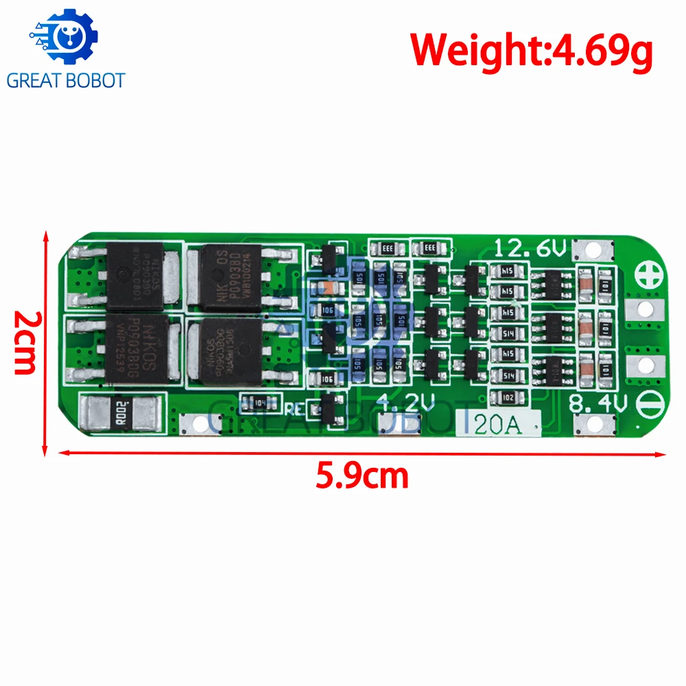 Ideal para motores de taladro-BS 3S 20A 18650 Li-ion cargador de batería de litio PCB con protección BMS, módulo de celda Lipo de 12,6 V (64x20x3,4 mm - imagen 5