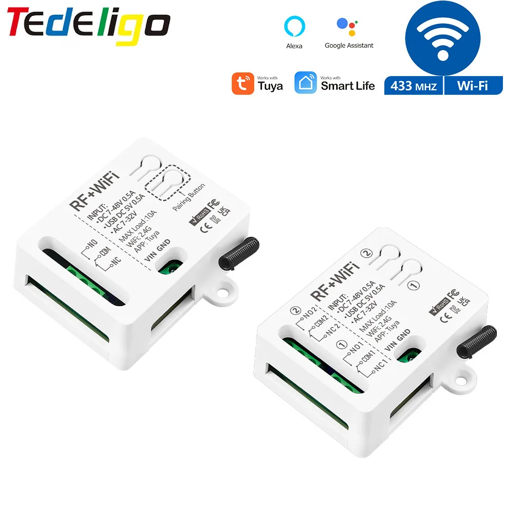 Módulo de interruptor inteligente Tuya Wifi AC DC 7V 12V 24V 48V USB 5V RF 433mhz Control remoto relé de 1/2 canales para Alexa Google Home