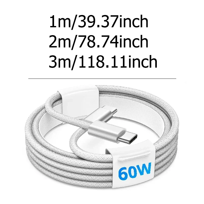 Cable cargador tipo C a tipo C de 60W para Apple iPhone15 PD carga rápida para Huawei Xiaomi Samsung tipo C accesorios de Cable de tejido - imagen 4