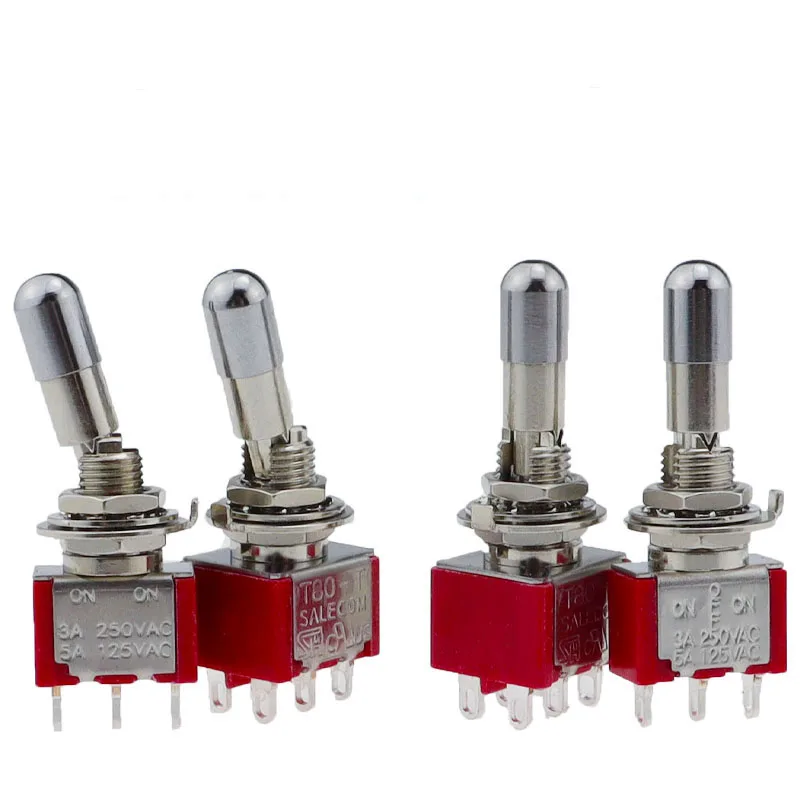 1 unidad SH T80-T palanca de bloqueo antidebras superior redonda 6,35mm montaje en Panel Mini interruptor de palanca 3 pines 6 pines 2/3 posiciones ON OFF ON - imagen 2