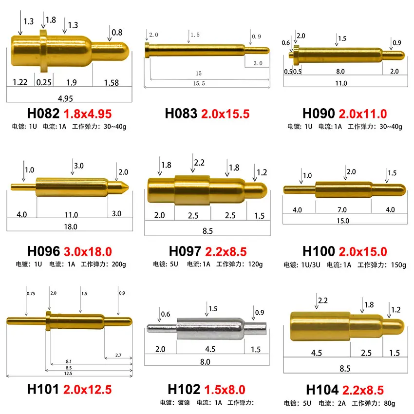 5 uds conector de clavija Pogo batería Pogopin contacto de carga de resorte SMD DIP PCB 3,5/7,5/8,5/10,5/11/12/12,5/15/18mm sonda de resorte de prueba - imagen 2