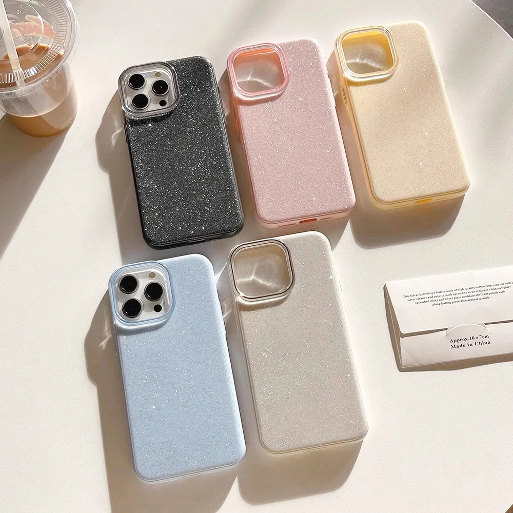 Funda híbrida de lujo con purpurina de Color caramelo para iPhone 17 Air 16 16E 15 14 13 12 11 Pro Max Plus, funda trasera dura de silicona suave - imagen 3