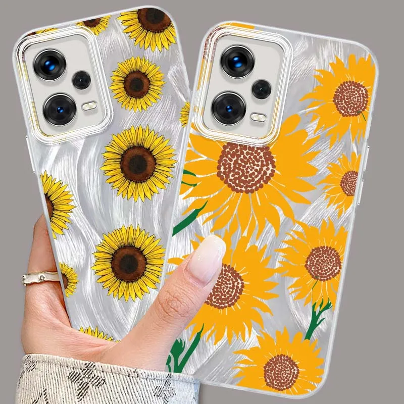 Patrón artístico de girasol para Xiaomi Redmi Note 14 13 12 11 12S 12R 11S Pro Plus funda de teléfono con textura de plumas
