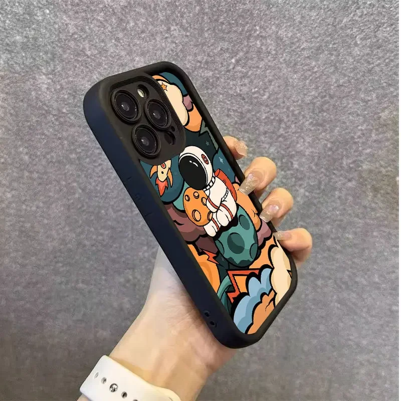 Funda de teléfono mate con dibujos de astronauta espacial para iPhone16, 15, 14, 11, 12, 13Pro Max X XS XR 7, 8Plus SE2, funda de silicona suave a prueba de golpes - imagen 4