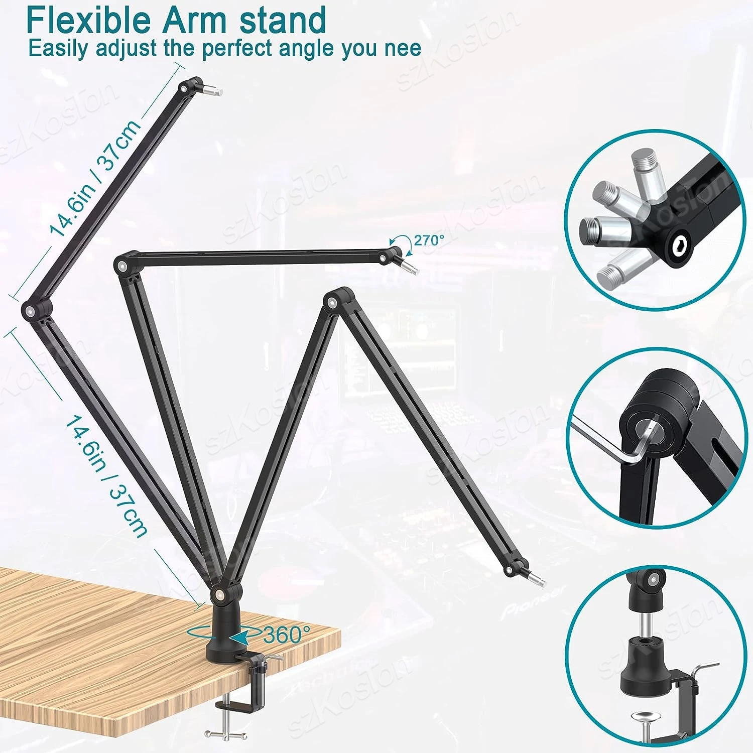 Soporte de micrófono de Metal ajustable para transmisión de juegos, micrófono condensador USB, suspensión, brazo de tijera para A8 A6V K688 K669 K658 - imagen 3