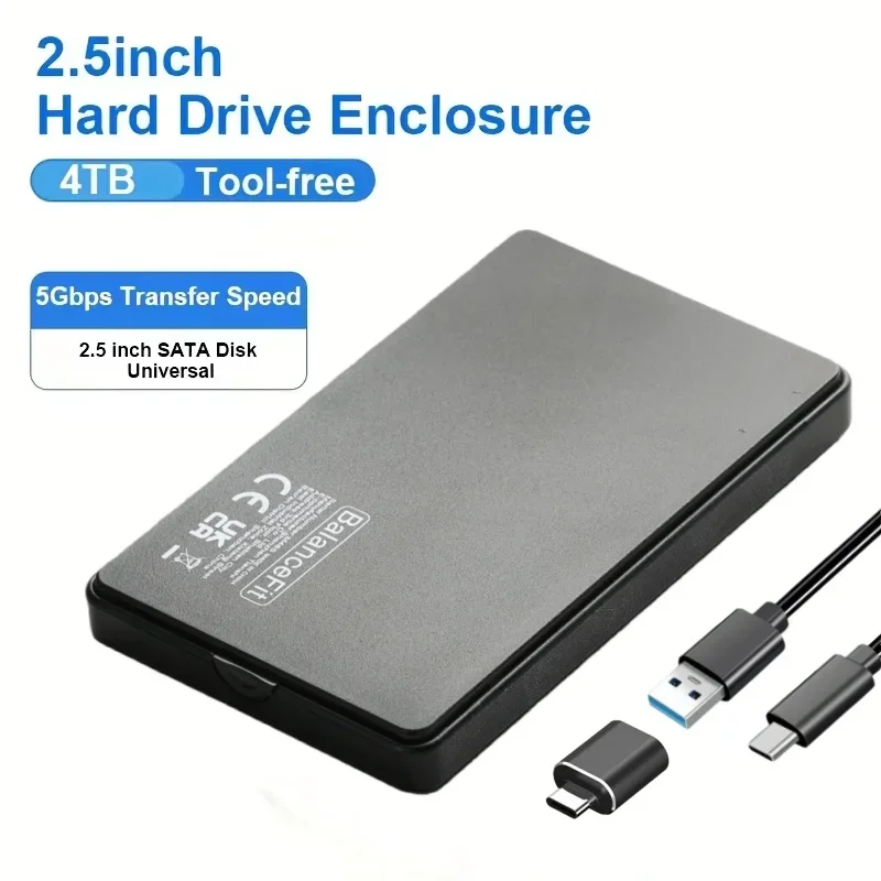 Caja de disco duro de 2,5 pulgadas USB 3,0/tipo C a SATA III caja de disco duro externo para disco duro SATA SSD HDD de 2,5 pulgadas compatible con UASP
