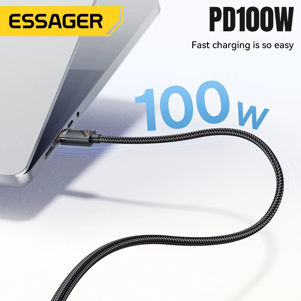 Essager 2 en 1 USB tipo C a tipo C Cable PD 100W Cable de carga rápida para iPhone16 Huawei Laptop Tablet tipo C a Cable de iluminación - imagen 4
