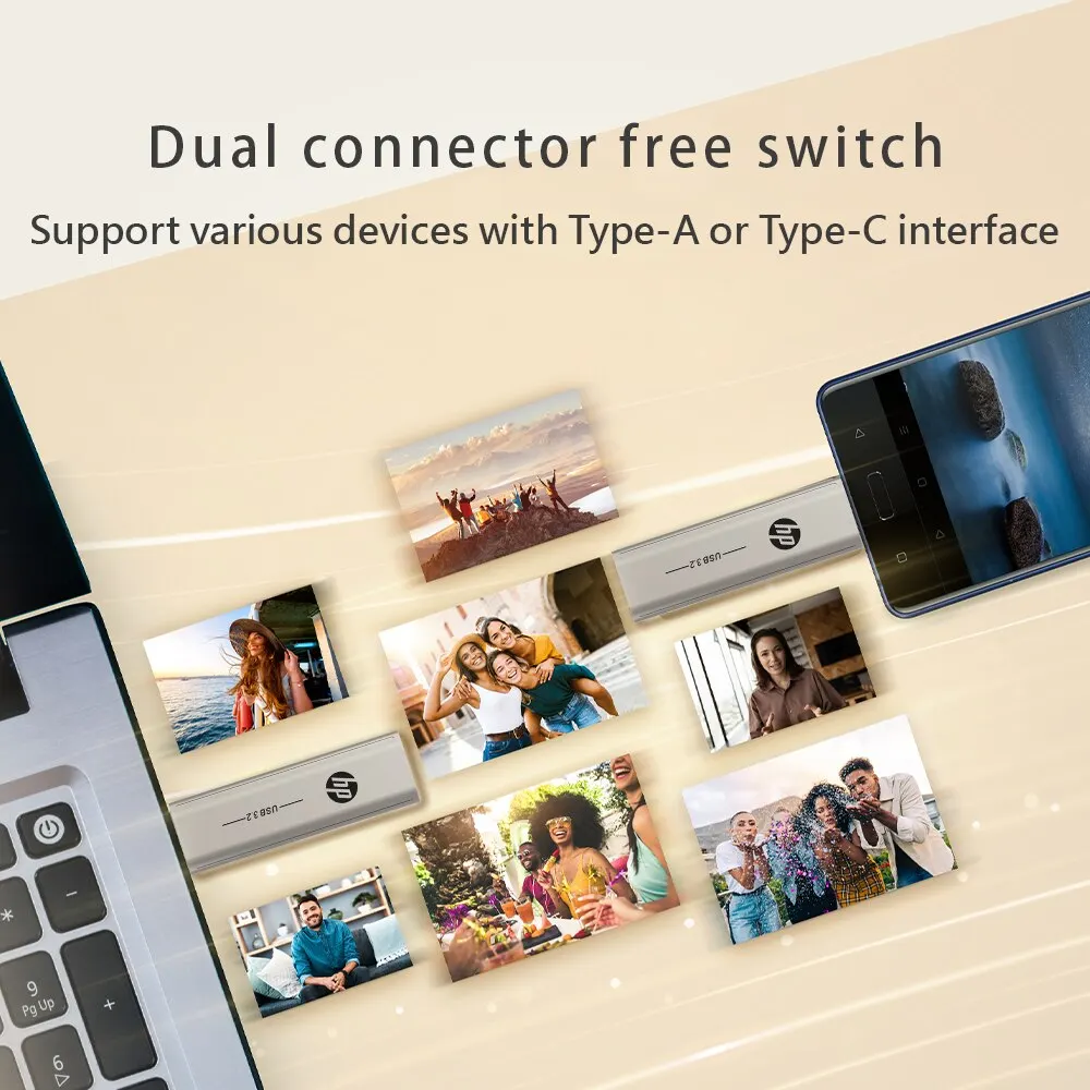 Unidad Flash USB HP tipo C dos en uno, 64GB, 128GB, 256GB, ordenador, teléfono móvil, unidad Flash USB de doble uso, USB creativo giratorio 3,2 - imagen 4