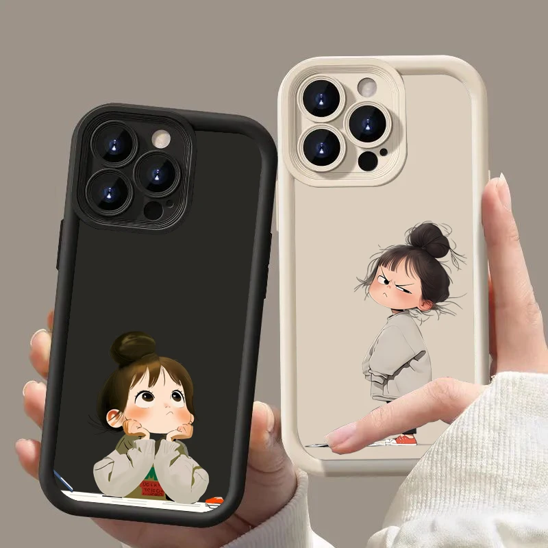 Funda de teléfono suave con estampado de chica enojada minimalista para Xiaomi Poco X6 X5 F5 F6 M6 X7 Pro Mi 15 14T 14 13T 13 12T 12 11 Lite