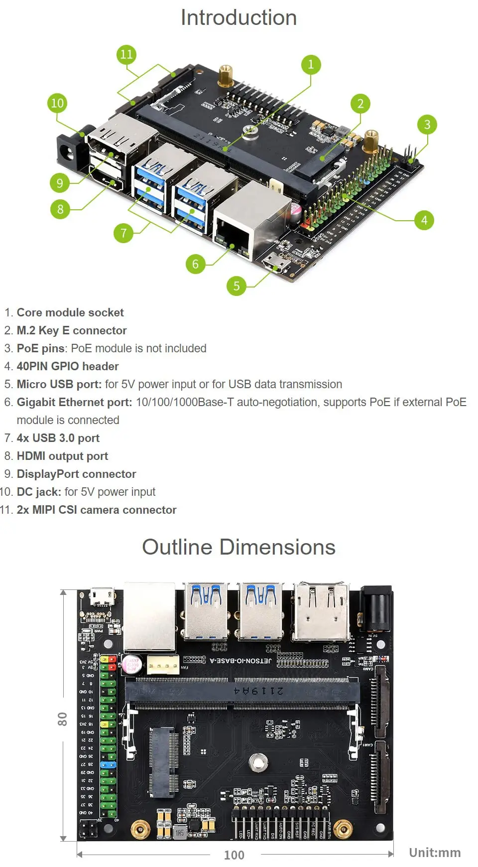 Waveshare Jetson-IO-Base-A Placa portadora Jetson Nano Kit de desarrollo/expansión Solución alternativa del kit B01 compatible - imagen 3