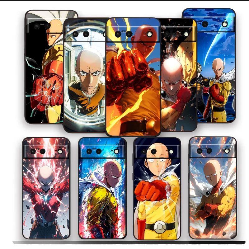 O-one p-punch Man Anime para Google Pixel 9, 8, 7A, 7, 6A, 6, 5A, 5, 4, 4A, XL, 5G, carcasa trasera de silicona negra a prueba de golpes