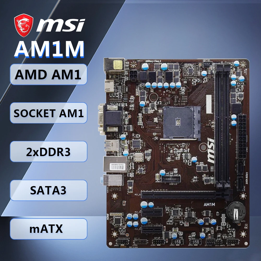 Placa base MSI AM1M M-ATX AMD Socket AM1 DDR3 32GB SATA2 HDMI DVI-D VGA para AMD Athlon X4/Sempron