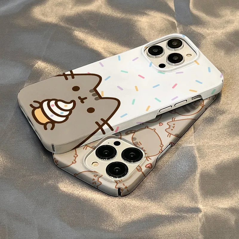 Donuts de dibujos animados Pusheen Cat funda de teléfono para iPhone 16 15 14 13 12 11 Pro Max XS XR XSMax 6 7 8 Plus cubierta dura HD brillante para PC - imagen 3