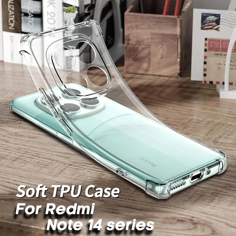 Funda de teléfono de lujo a prueba de golpes para Xiaomi Redmi Note 14 13 12 Pro Plus, funda trasera de TPU suave de silicona transparente
