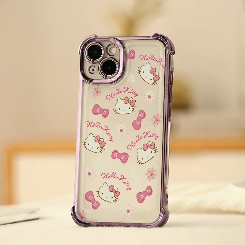 Xiaomi Mi 15 Ultra 14T Pro 13 14 POCO X7 Pro X5 X3 F4 F5 M4 M3 커버 헬로 키티 도금 에어백 용 전화 케이스 - imagen 4