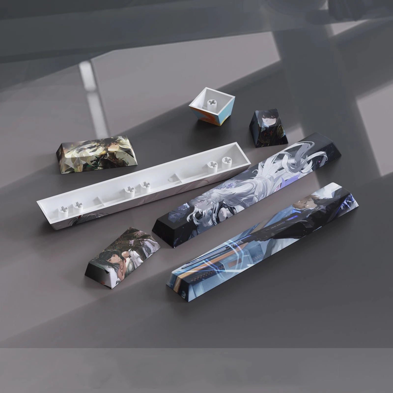 Juego de teclas de color gris Cuervo castigador, 6.25U, barra espacial ESC 2.25U Enter, PBT Dye Subbed Anime Gaming Keycap, perfil de cereza, 1 Juego - imagen 5