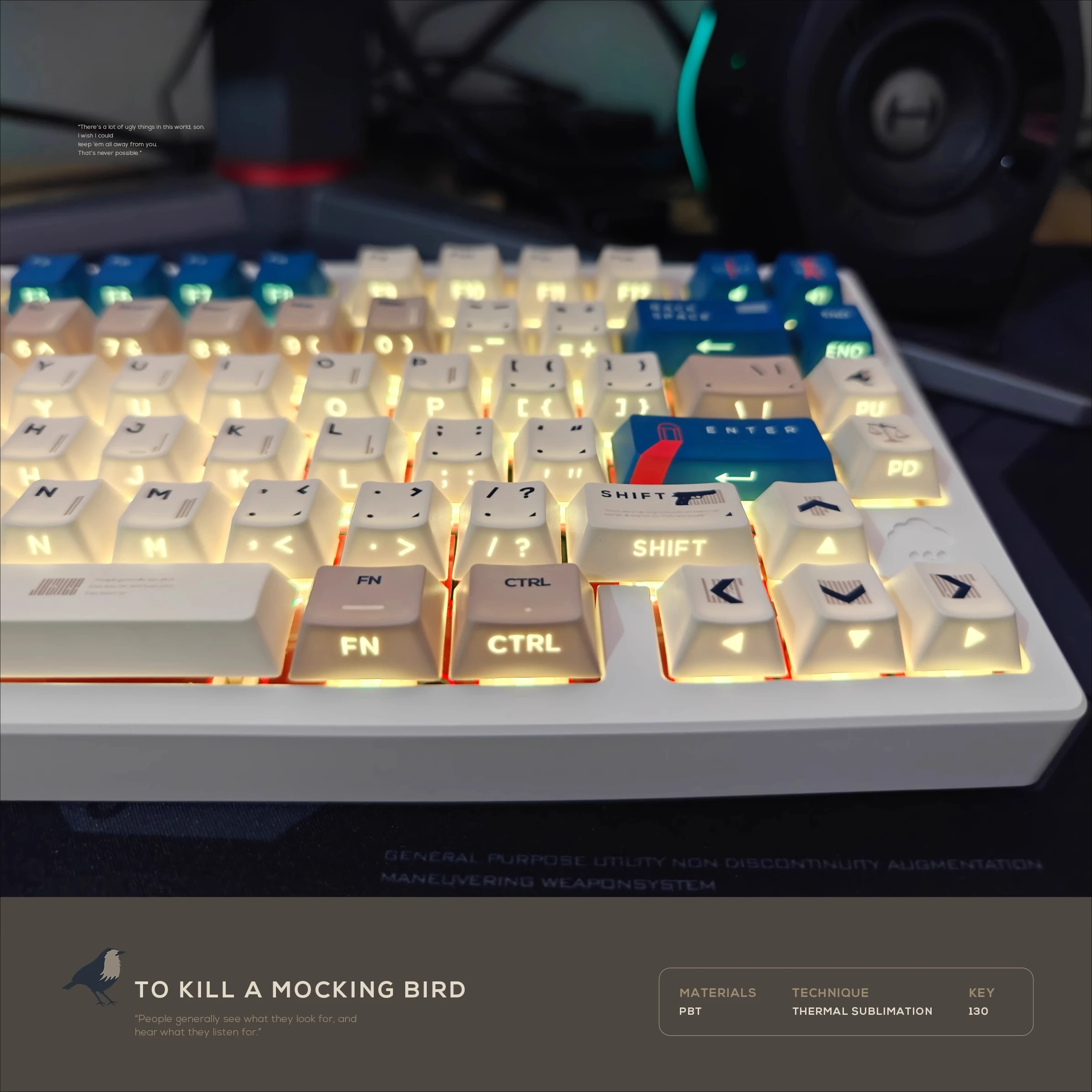 To Kill A Mockingbird-teclas con tema Cherry Profile PBT, teclas translúcidas con grabado lateral para teclado mecánico, teclas Retro - imagen 3