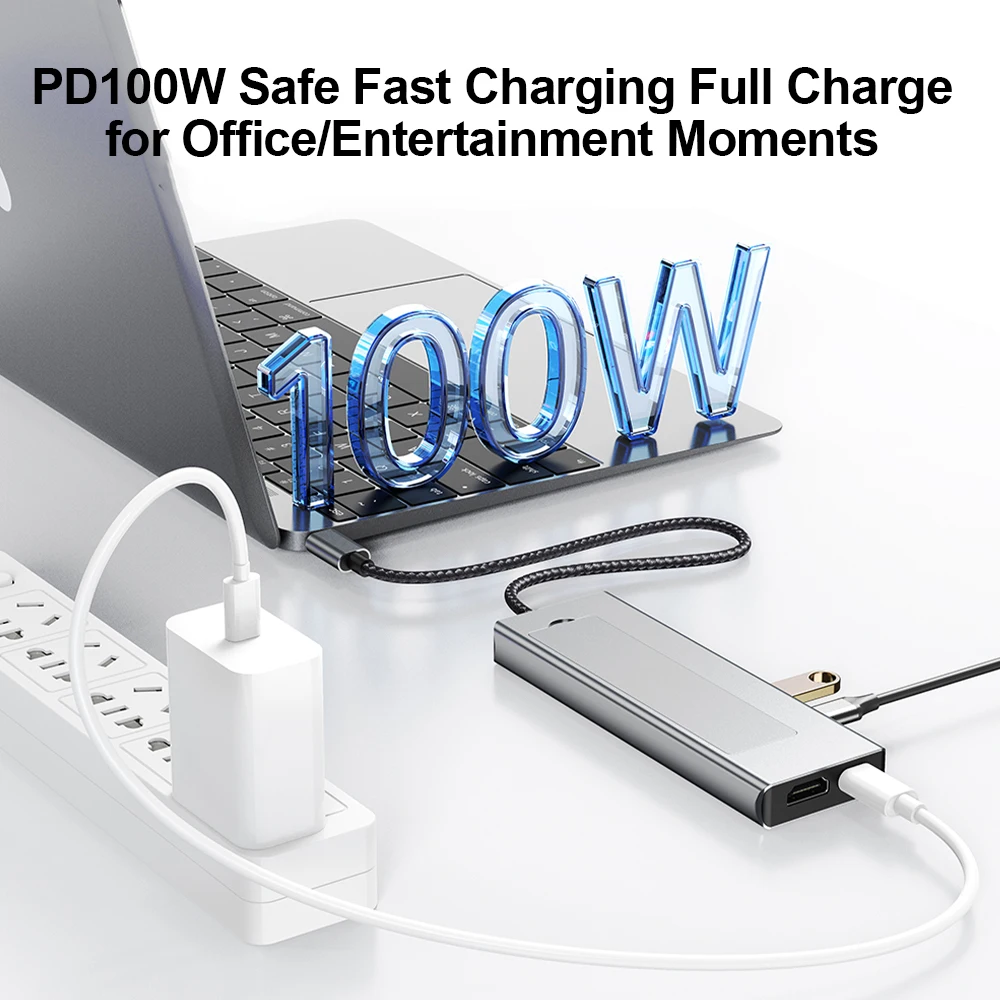 Carcasa M.2 SATA NVME SSD 8 en 1 USB C HUB 10Gbps estación de acoplamiento 4K/30Hz Compatible con HDMI PD100W carga SD/TF3.0 para ordenador portátil