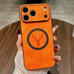 Funda MagSafe para iPhone de cuero PU con diseño de ciervo