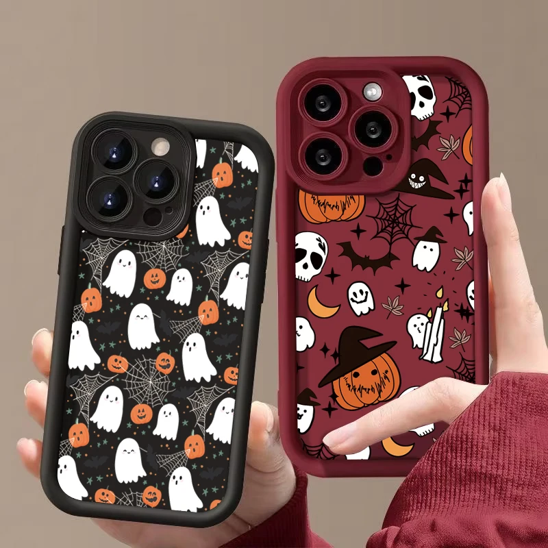Funda de teléfono de silicona con diseño de fantasma de calabaza de Halloween para iPhone 17 16 15 14 13 12 11 Pro Max 17 Air 16E XS X XR 7 8 Plus SE, funda suave