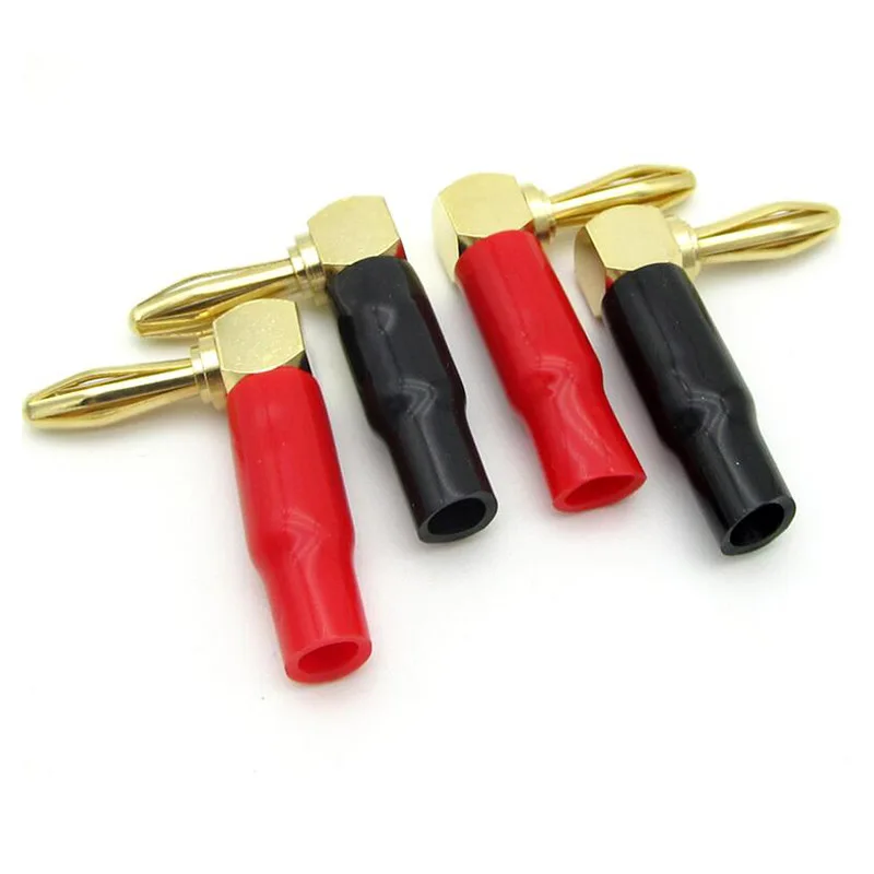 Conector de enchufe de ángulo recto de 4 piezas, Conector de enchufe de 90 grados, tornillo de altavoz de Audio, chapado en oro