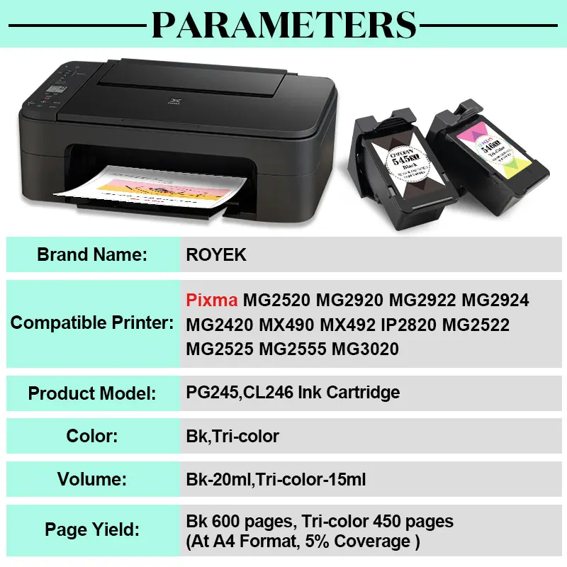 Royek para Canon 245 246 XL cartucho de tinta remanufacturado Pixma IP2820 MX492 490 MG2420 2520 2920 TS202 impresora PG CL - imagen 3