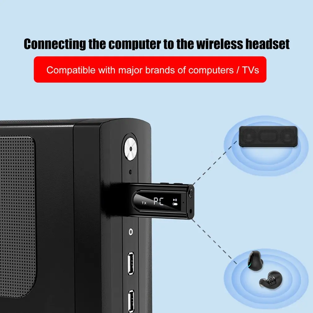 Adaptador inalámbrico con pantalla Digital LED, transmisor FM USB, receptor, transmisor de Audio y música para PC, TV, adaptador de Audio auxiliar para coche - imagen 4