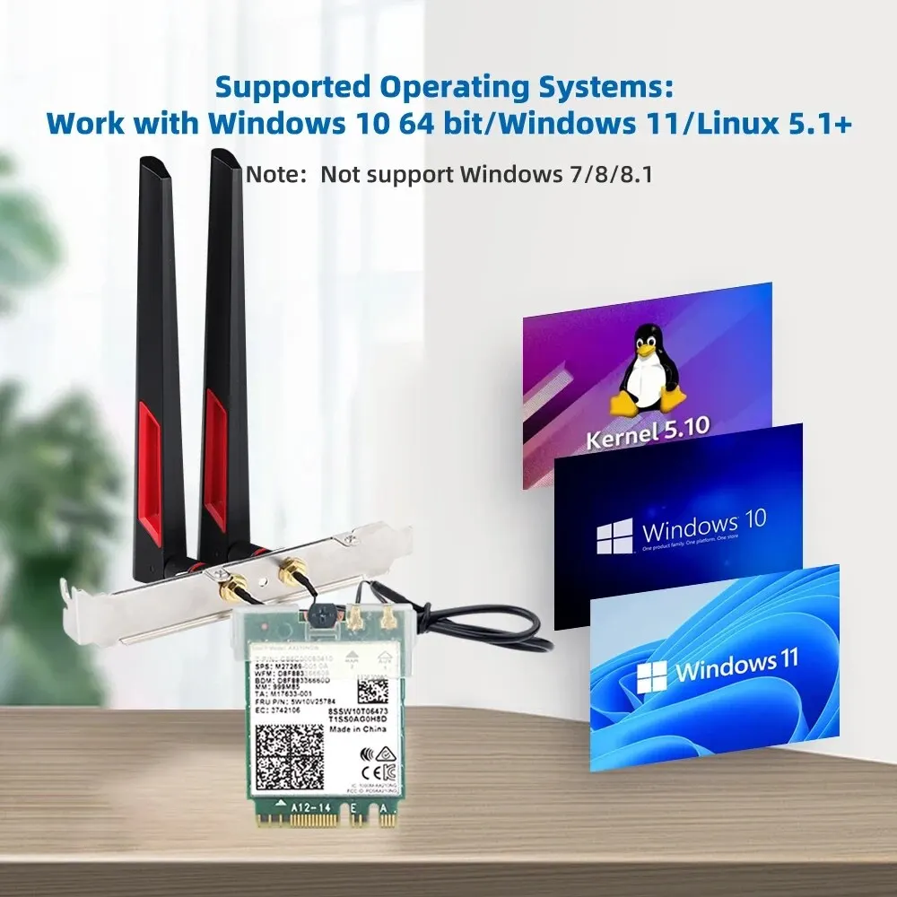 WiFi 6E AX210 M.2 Wireless Adapter 2.4G/5G/6GHz Bluetooth 5.3 Wi-Fi 6 AX210NGW NGFF 10DBI Antenna Set For Desktop/PC Win10/11 - imagen 5