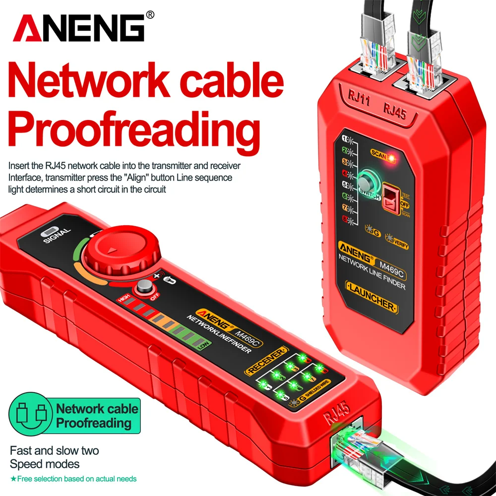 Probador de Cable de red ANENG M469C, herramienta de prueba de Cables de nivel CC inteligente de alta precisión RJ45 RJ11 LAN, medida de rastreo de línea de Cable de alimentación - imagen 2