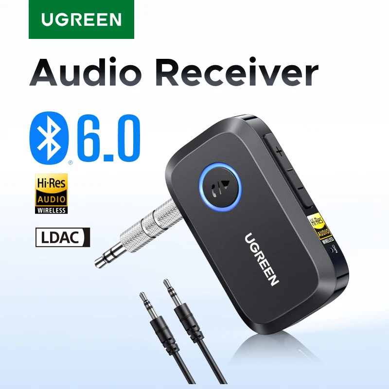 Receptor Bluetooth 6,0 con LDAC, adaptador de audio inalámbrico de alta resolución Receptor auxiliar de 3,5 mm para parlantes/altopar con cable/estéreo