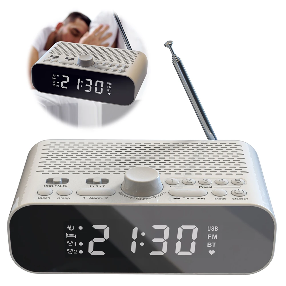 Radio despertador digital Radio digital recargable con temporizador de apagado automático Radio de reloj para dormitorio