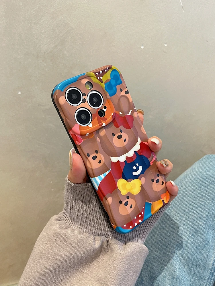 Funda de teléfono protectora de silicona IMD de oso encantador para iPhone 15, 14, 13, 11, 12 Pro Max - imagen 5