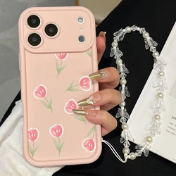 Funda para iPhone con cordón y diseño de tulipanes rosas