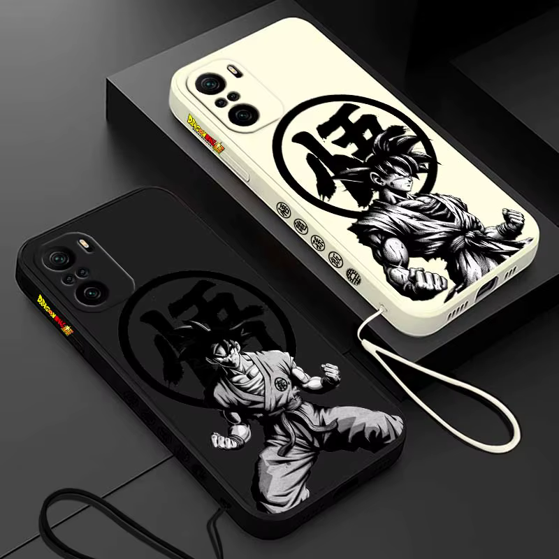 D-Dragon Ball Goku Cool Logo Cover para Xiaomi Redmi Note 14 13 12 11 10 9 8 Pro Plus 4G 5G funda de teléfono con cuerda izquierda líquida