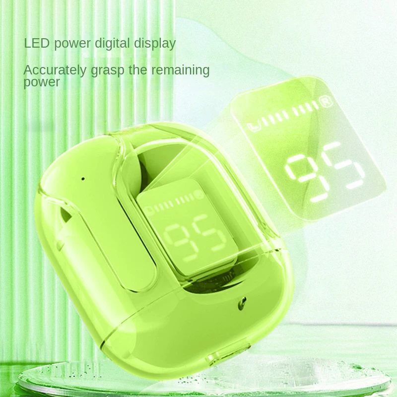 Auriculares inalámbricos Bluetooth TWS T2, auriculares deportivos estéreo HiFi con cancelación de ruido y pantalla Digital, estuche de carga transparente - imagen 5