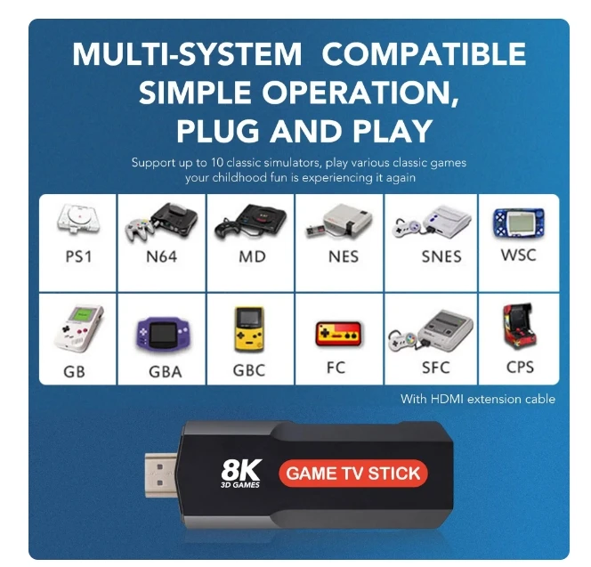 [Genuino] Q9 USB 2,0 sistema Dual Game Stick consola de videojuegos Retro con controlador inalámbrico 64G 8K 5G TV Sticks más de 10000 juegos - imagen 3