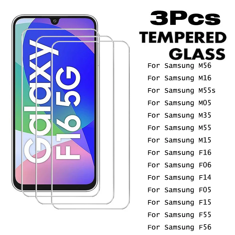 3 uds 9D vidrio templado para Samsung Galaxy M56 M16 M55s M05 M35 M55 M15 F16 F06 F14 F05 F15 F55 F56 Protector de pantalla