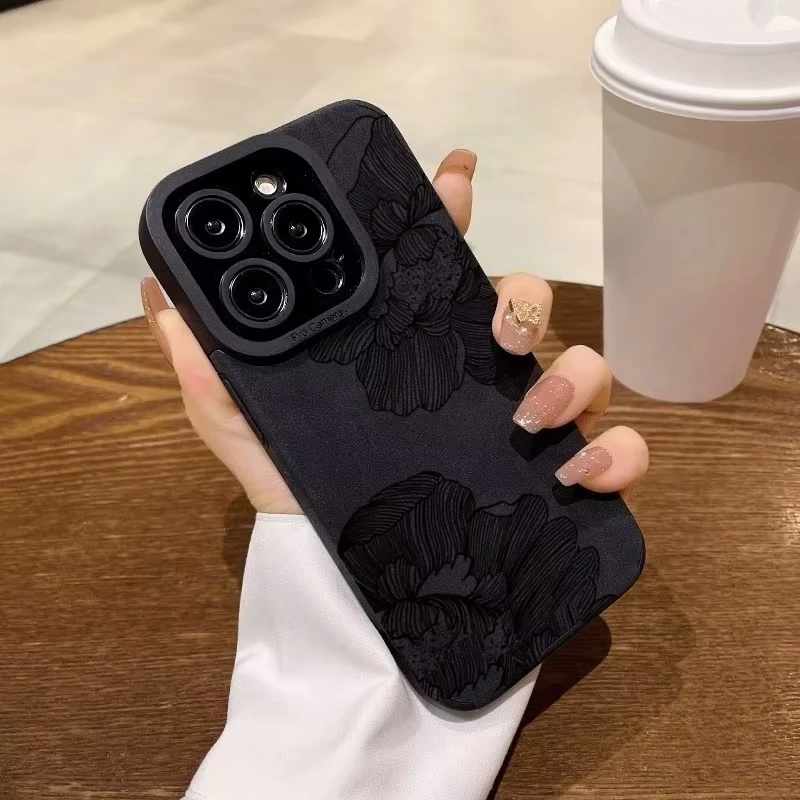 Funda de teléfono con patrón de flores y boceto de cuero sintético de lujo para iPhone 17 16 15 14 13 12 11 Pro Max Plus 17 Air XR X XS Max - imagen 4