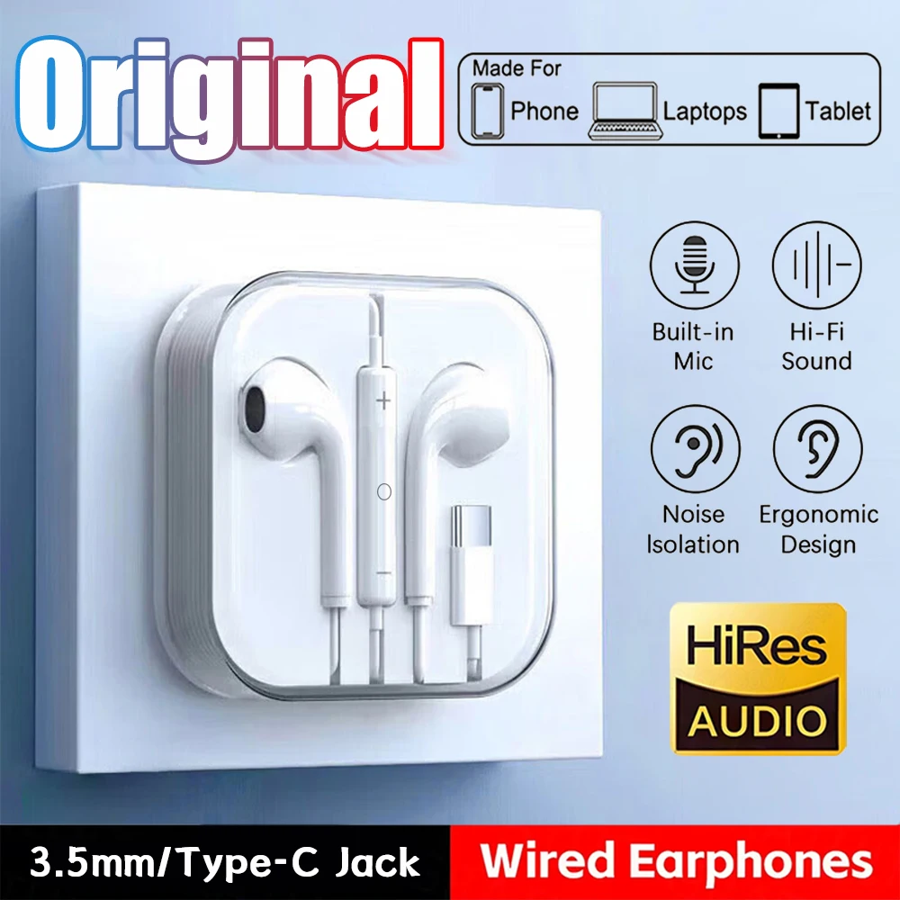 Auriculares originales Android Tablet Portátiles Auriculares Tipo C Auriculares para Samsung Huawei Honor Xiaomi Redmi Poco Pad Auriculares con cable