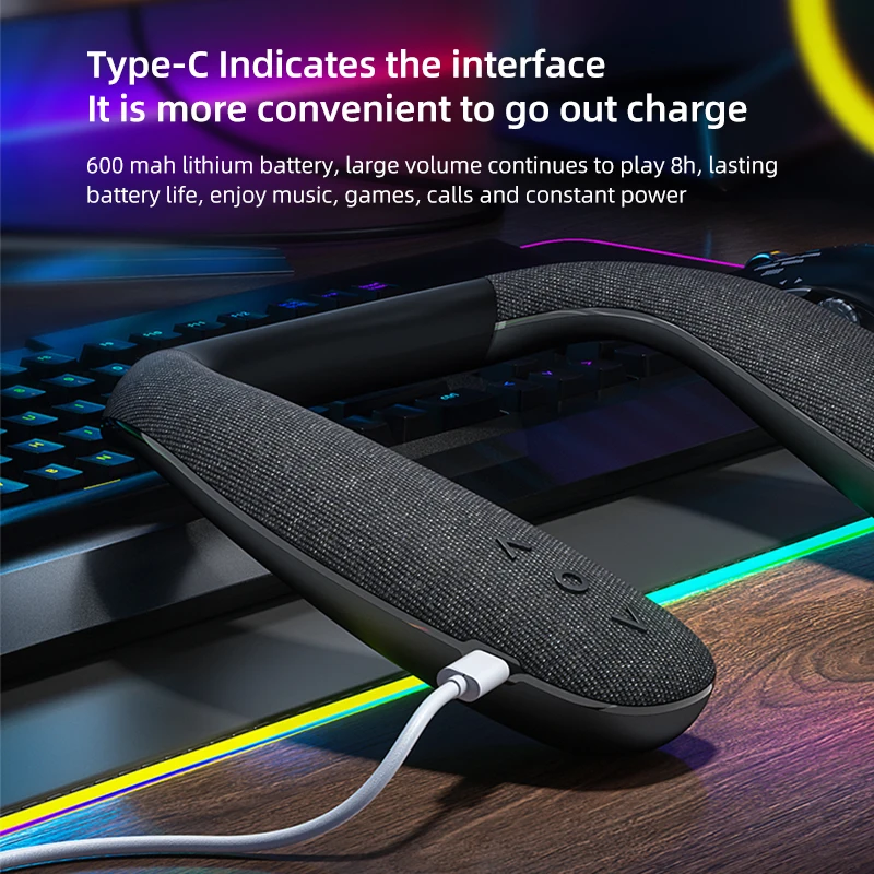 Altavoces portátiles Bluetooth Box negros Altavoz inalámbrico con banda para el cuello - Sonido estéreo 3D Tiempo de reproducción de 12 horas Baja latencia para TV gaming - imagen 5