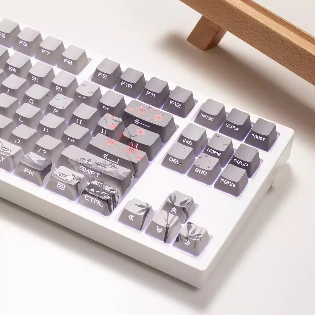 JKDK-teclas OEM translúcidas grabadas en el lado del paisaje de tinta, 68, 75, 84, 87, 98, 8,0, teclas de Teclado mecánico de madera - imagen 3